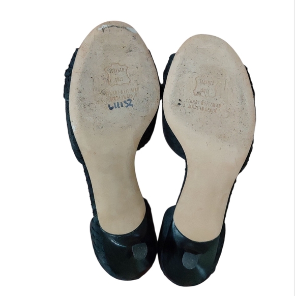 Stuart Weitzman BLack Leather Peep Toe Snakeskin Embossed Kitten Heels Size 6 M - Picture 9 of 11